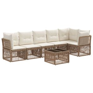 vidaXL Conjunto de Sof&aacute; de Jardim 7 unid. Bege vime PE