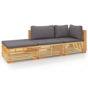 vidaXL 3 pcs conjunto lounge jardim c/ almofad&otilde;es madeira teca maci&ccedil;a