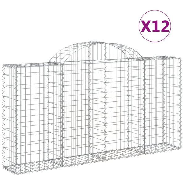 vidaXL Cestos gabi&atilde;o arqueados 12 pcs 200x30x100/120 ferro galvanizado