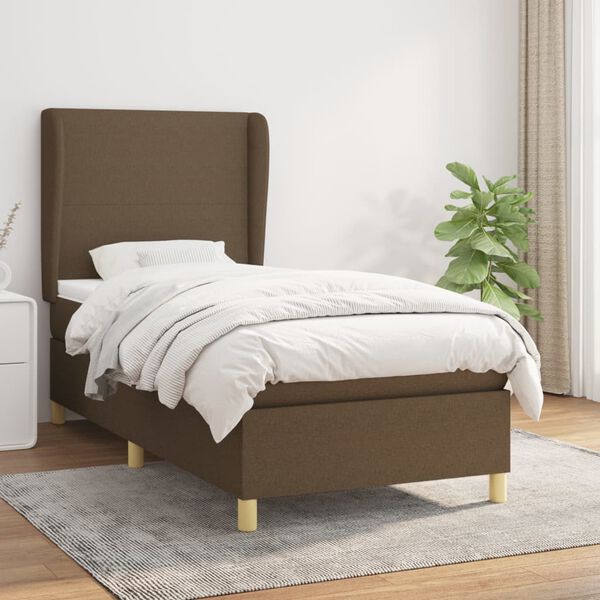vidaXL Cama com molas/colch&atilde;o 90x190 cm tecido castanho-escuro