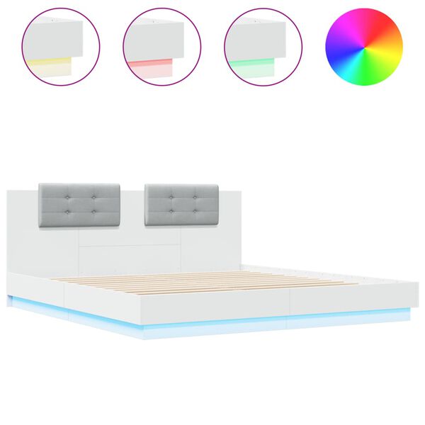 vidaXL Estrutura de cama com cabeceira e luzes LED 160x200 cm branco