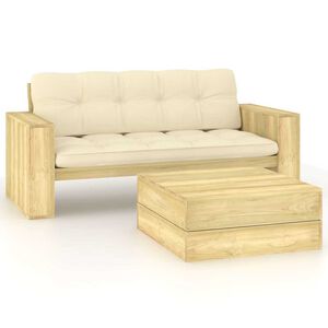 vidaXL 2 pcs conjunto lounge de jardim com almofad&otilde;es pinho impregnado