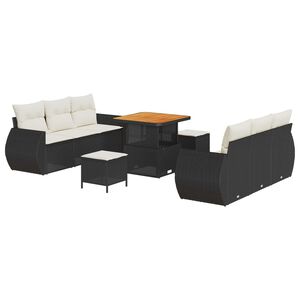 vidaXL Conjunto de Sof&aacute; de Jardim 9 pcs Preto e Creme vime PE