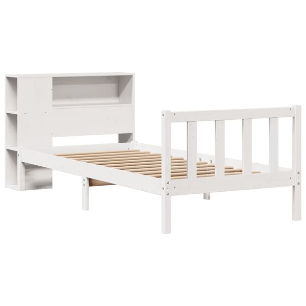 vidaXL Cama com estante sem colchão 90x200 cm pinho maciço branco
