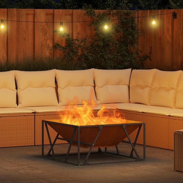 vidaXL Fire Pit Castanho 80 x 80 x 40 cm A&ccedil;o resistente &agrave;s intemp&eacute;ries
