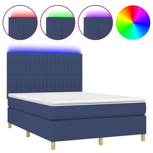 vidaXL Cama box spring c/ colch&atilde;o e LED 140x200 cm tecido azul