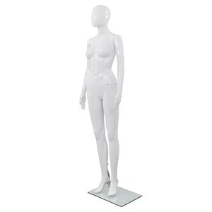 vidaXL Manequim feminino completo base em vidro 175cm branco brilhante