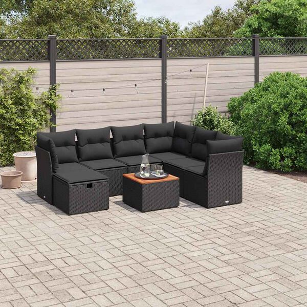 vidaXL 8 pcs conjunto sof&aacute;s de jardim com almofad&otilde;es vime PE preto