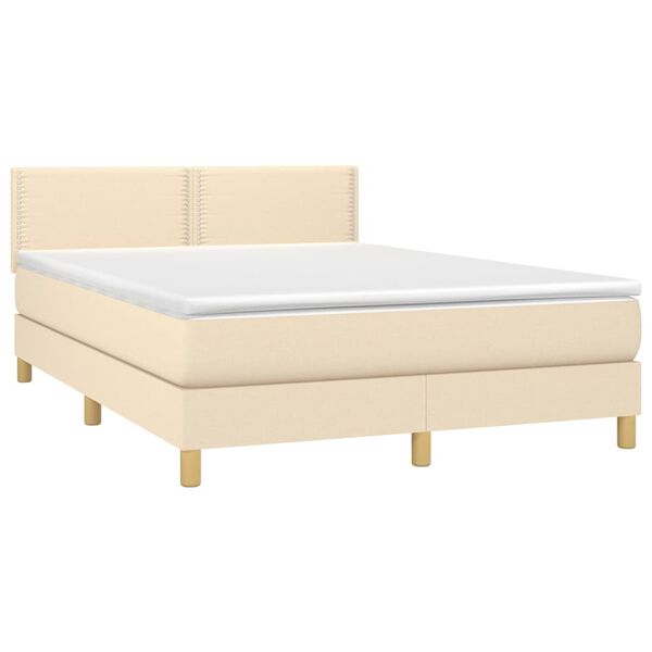 vidaXL Cama com molas/colch&atilde;o 140x190 cm tecido cor creme