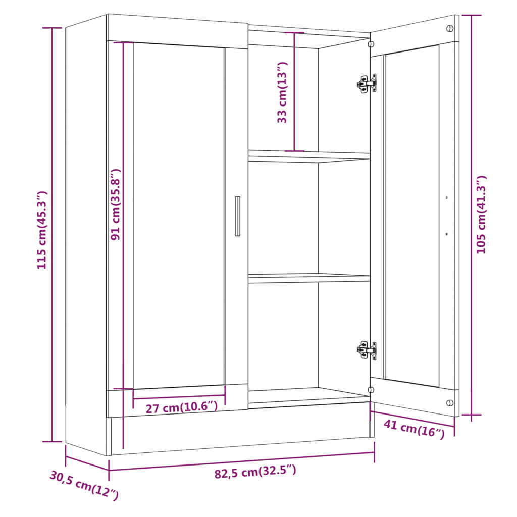 vidaXL Vitrine 82,5x30,5x115 cm derivados de madeira carvalho castanho