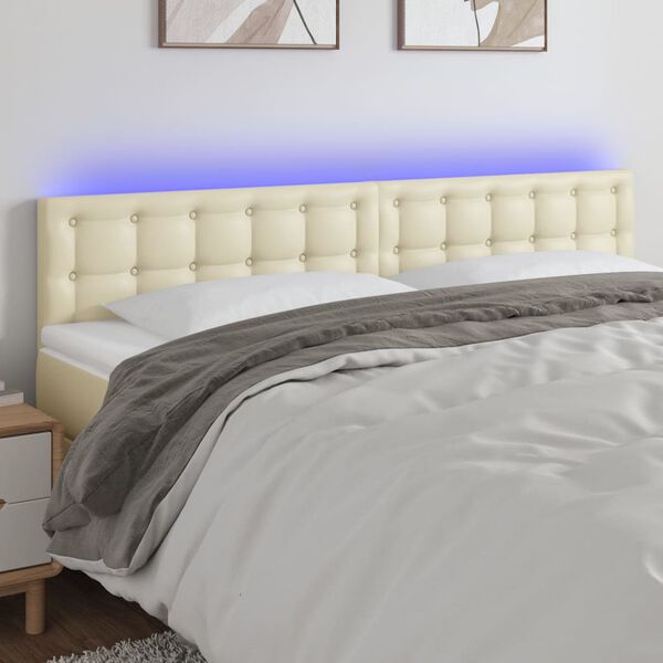 vidaXL Cabeceira de cama c/ LED 180x5x78/88 cm couro artificial creme