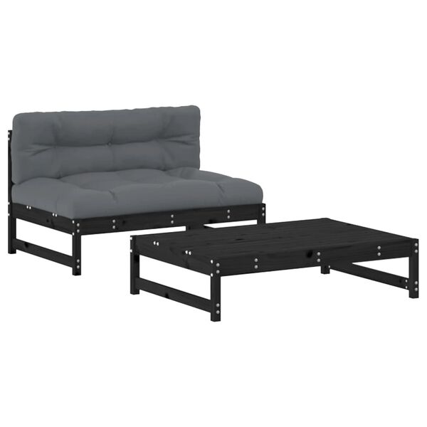 vidaXL 2pcs conjunto lounge jardim c/ almofad&otilde;es madeira maci&ccedil;a preto