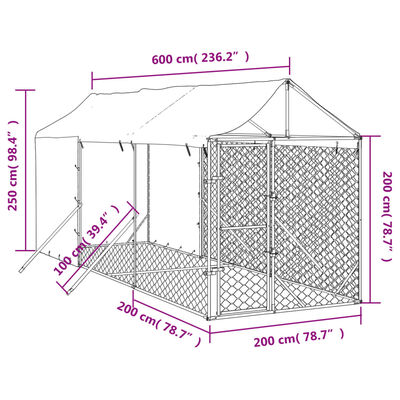 vidaXL Canil de exterior com teto 2x6x2,5 m aço galvanizado prateado