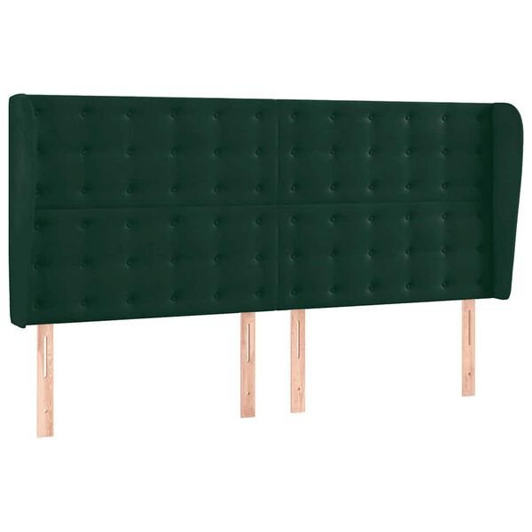 vidaXL Cabeceira cama c/ abas veludo 163x23x118/128 cm verde-escuro