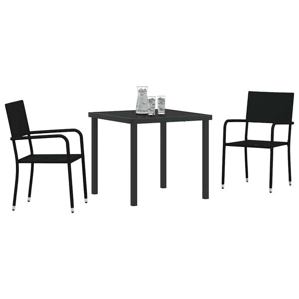 vidaXL Conjunto de Jantar para Jardim com almofada 3 pcs Preto vime PE