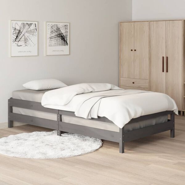 vidaXL Cama empilhável 75x190 cm madeira de pinho maciça cinzento