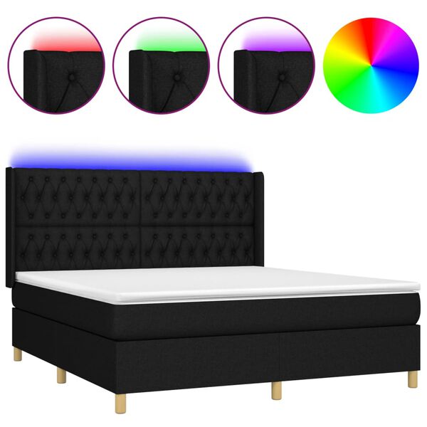 vidaXL Cama box spring c/ colch&atilde;o e LED 160x200 cm tecido preto