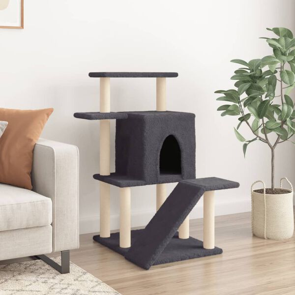 vidaXL Árvore p/ gatos c/ postes arranhadores sisal 97 cm cinza-escuro