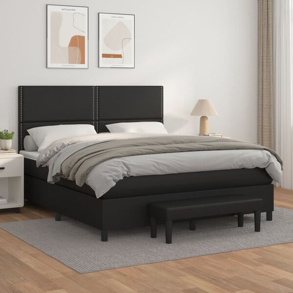 vidaXL Cama com molas/colch&atilde;o 180x200 cm couro artificial preto