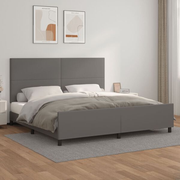 vidaXL Estrutura cama c/ cabeceira 200x200cm couro artificial cinzento