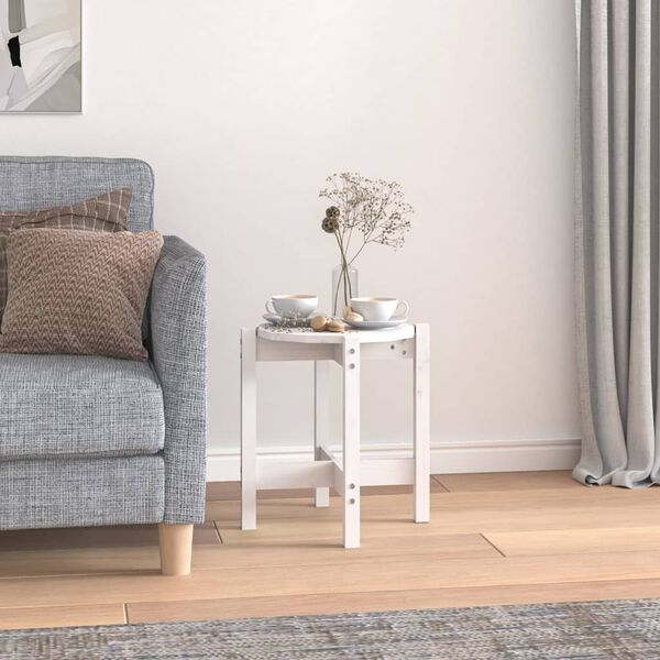 vidaXL Mesa de centro &Oslash; 42,5x45 cm madeira de pinho maci&ccedil;a branco