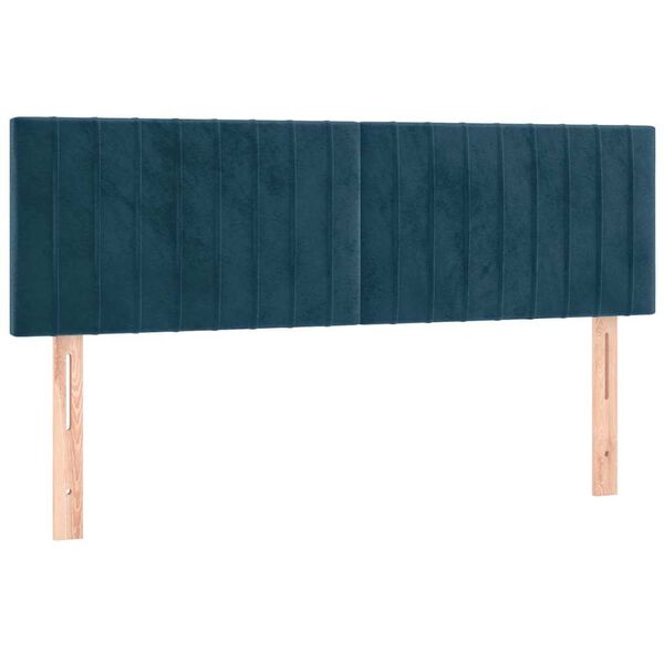 vidaXL Cabeceira de cama c/ luzes LED veludo 144x5x78/88cm azul-escuro