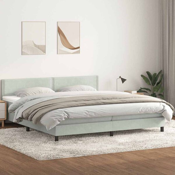 vidaXL Cama box spring c/ colch&atilde;o e LED 180x210 cm veludo cinzento-claro