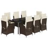 vidaXL 9 pcs conjunto jantar p/ jardim c/ almofad&otilde;es vime PE castanho