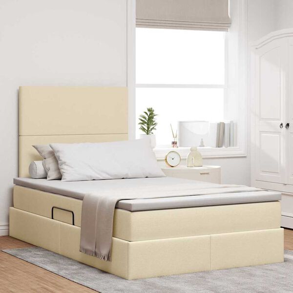 vidaXL Cama com arruma&ccedil;&atilde;o e colch&atilde;o Creme 120 x 200 cm Poli&eacute;ster