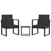 vidaXL 3 pcs conjunto lounge de jardim c/ almofad&otilde;es vime PE preto