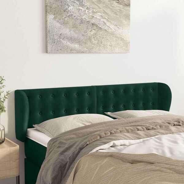 vidaXL Cabeceira de cama c/ abas veludo 147x23x78/88cm verde-escuro