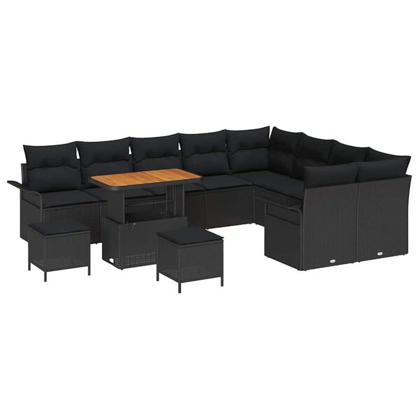vidaXL Conjunto de Sofá de Jardim com almofada 12 pcs Preto vime PE
