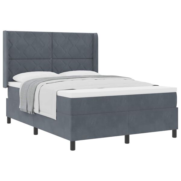 vidaXL Cama Box com colch&atilde;o Cinza Escuro 140 x 200 cm Veludo
