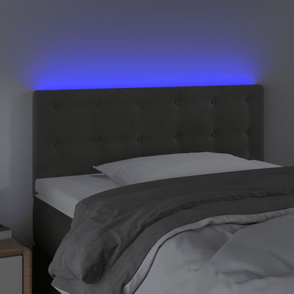 vidaXL Cabeceira de cama c/ luzes LED tecido 90x5x78/88cm cinza-escuro