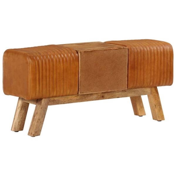 vidaXL Boque 107 cm couro de cabra genu&iacute;no/mangueira maci&ccedil;a castanho