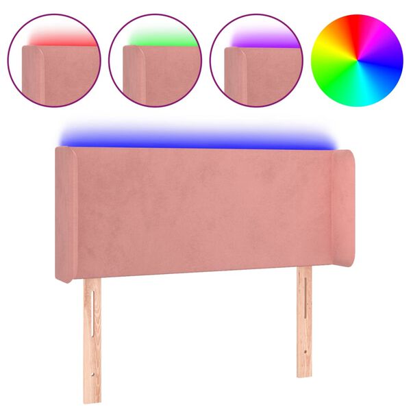 vidaXL Cabeceira de cama c/ luzes LED veludo 83x16x78/88 cm rosa