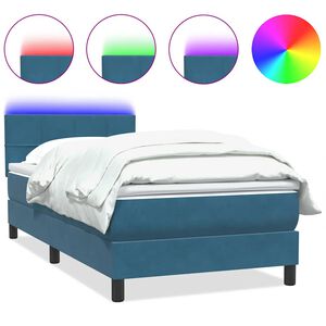 vidaXL Cama box spring c/ colch&atilde;o e LED azul-escuro 80x210 cm veludo