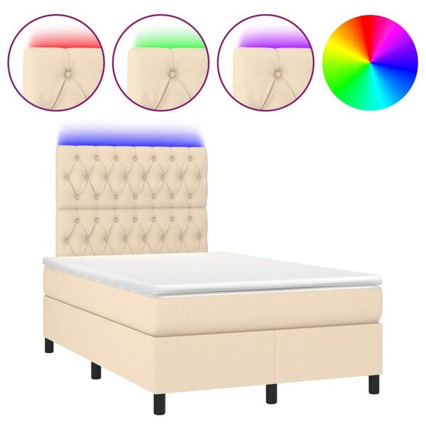 vidaXL Cama box spring c/ colch&atilde;o e LED 120x190 cm tecido cor creme