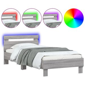 vidaXL Estrutura de cama c/ cabeceira/luzes LED 90x200 cm cinza sonoma