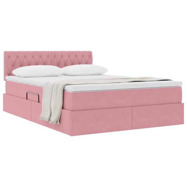 vidaXL Cama com Armazenamento com colch&atilde;o Rosa 140 x 200 cm Veludo