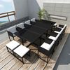vidaXL 13 pcs conjunto jantar exterior com almofadões vime PE preto