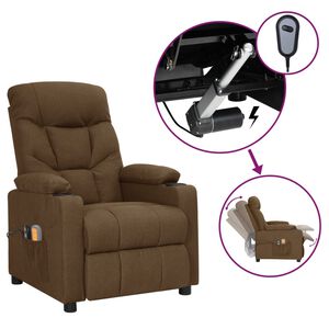 vidaXL Poltrona de massagens el&eacute;trica reclin&aacute;vel tecido castanho