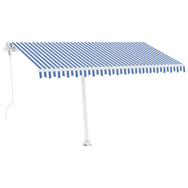 vidaXL Toldo autom&aacute;tico c/ LED e sensor de vento 450x350cm azul/branco