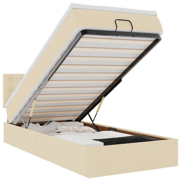 vidaXL Estrutura de cama otomana com creme de colch&atilde;o 90x190cm tecido