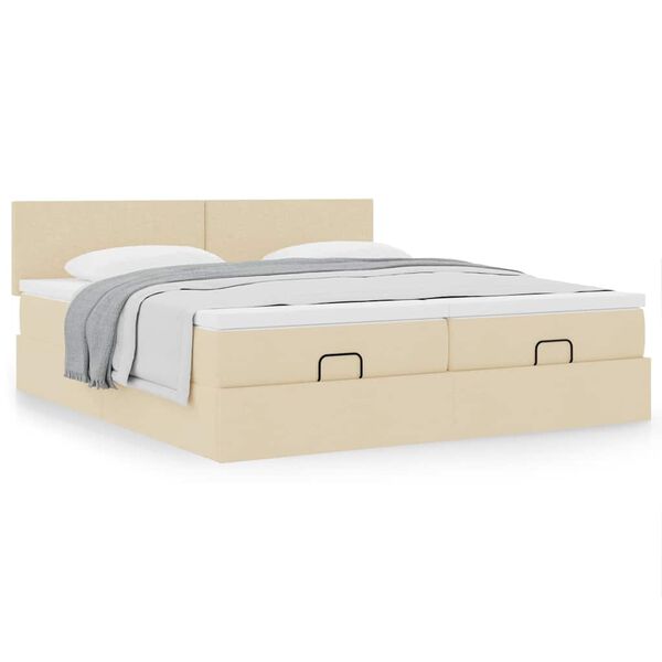 vidaXL Estrutura de cama otomana com colch&otilde;es tecido creme 200x200cm