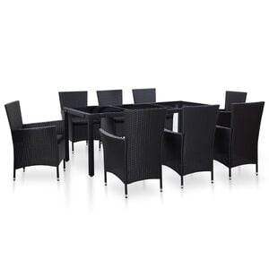 vidaXL Conjunto de jantar para exterior 9 pcs vime PE preto