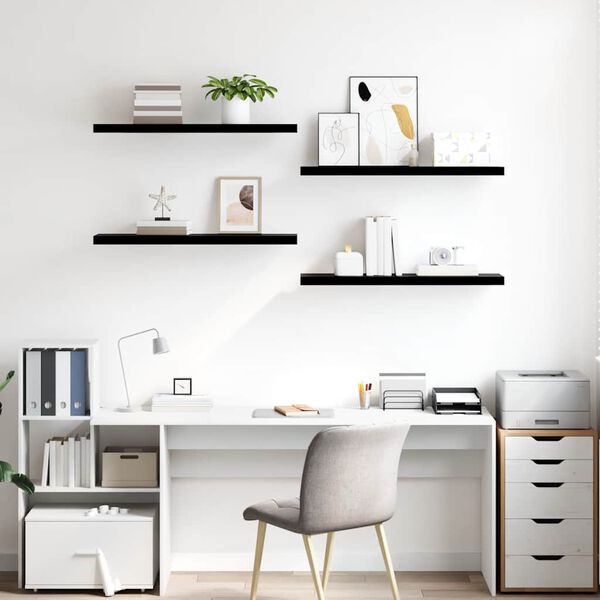 vidaXL Prateleiras de parede suspensas 4 pcs 90x23,5x3,8cm MDF preto