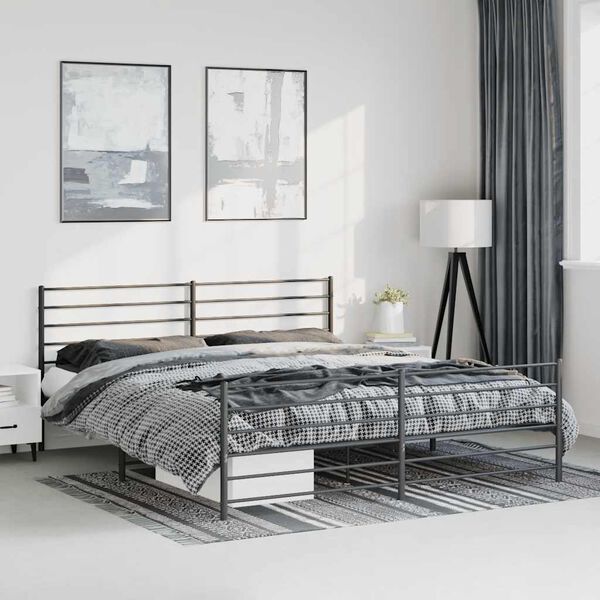 vidaXL Estrutura de cama com cabeceira e p&eacute;s 183x213 cm metal preto