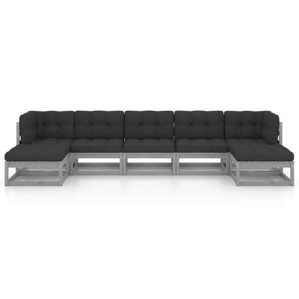 vidaXL 7pcs conjunto lounge de jardim c/ almofad&otilde;es pinho maci&ccedil;o cinza