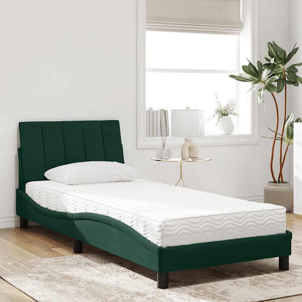 vidaXL Cama com colch&atilde;o Hanko 80x200 cm veludo verde-escuro